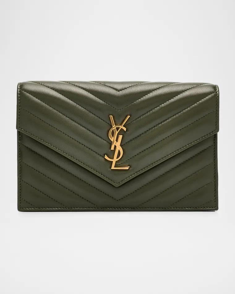 Small YSL Wallet on Chain in Grain Leather by SAINT LAURENT