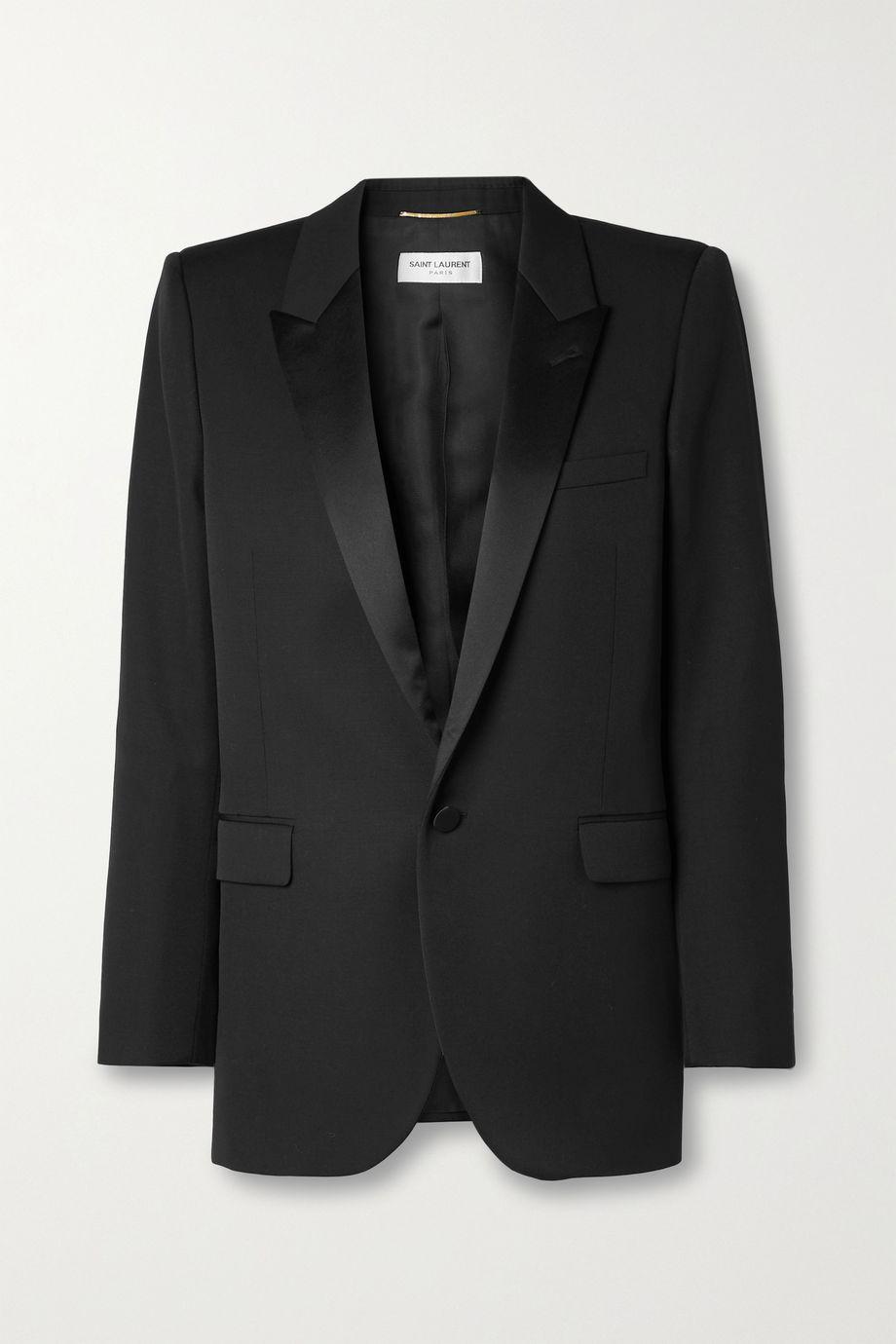 Tube satin-trimmed grain de poudre wool blazer by SAINT LAURENT