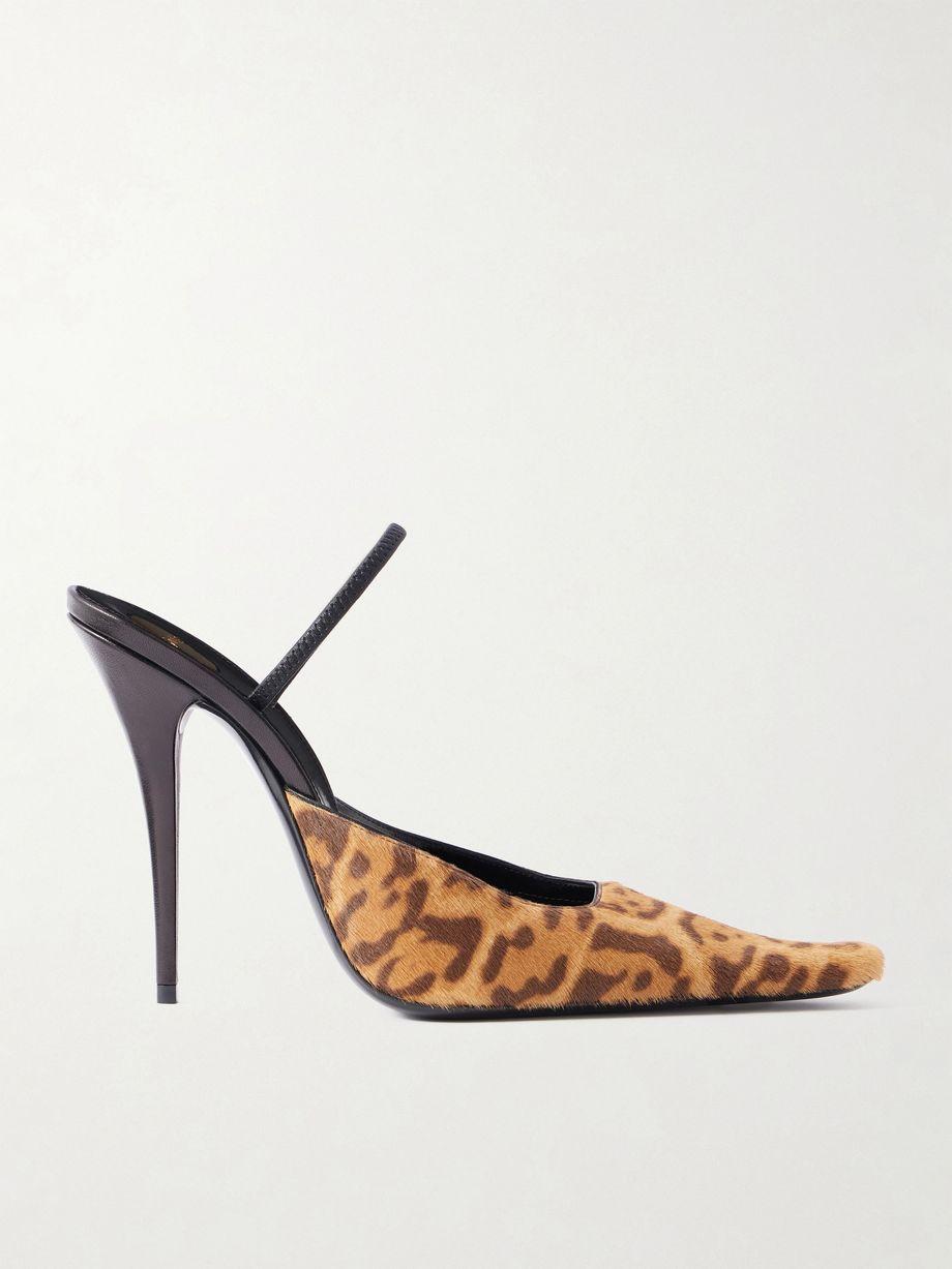Tuileries leather-trimmed leopard-print calf hair mules by SAINT LAURENT