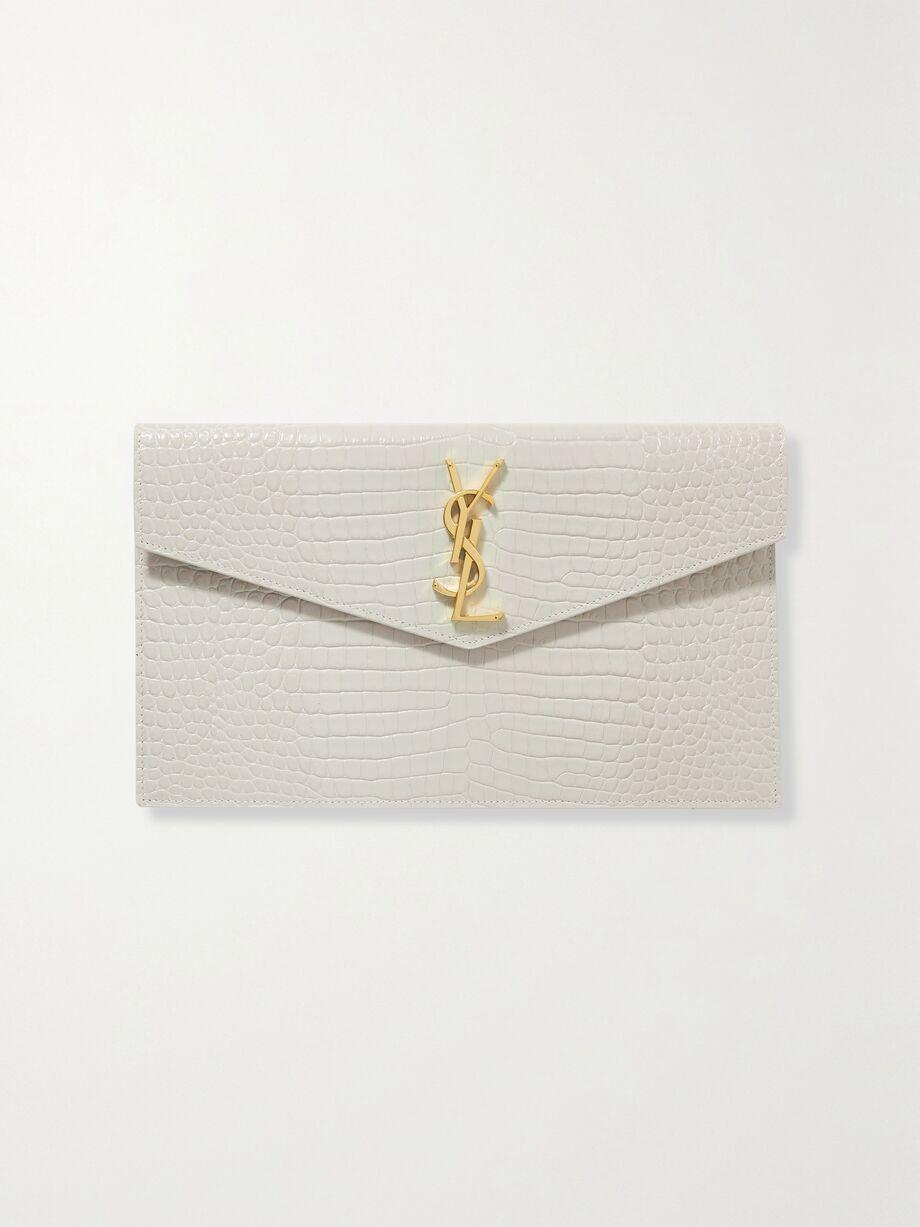 Uptown croc-effect patent-leather pouch by SAINT LAURENT
