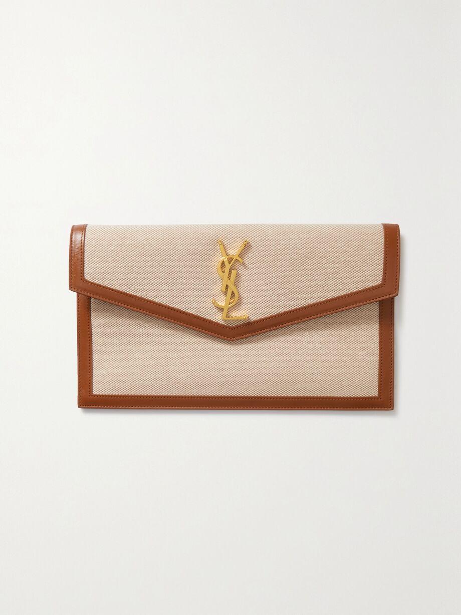 Uptown leather-trimmed cotton-canvas pouch by SAINT LAURENT