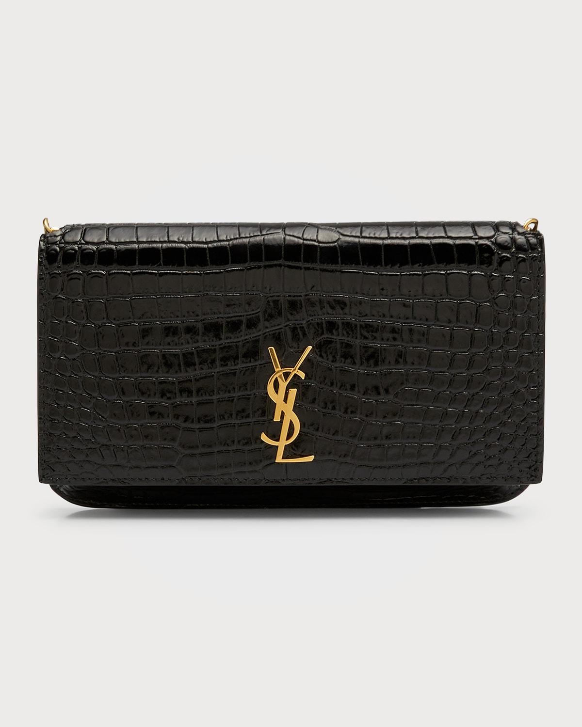 YSL Croc-Embossed Phone Holder Shoulder Bag by SAINT LAURENT