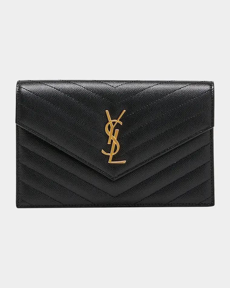YSL Monogram Small Wallet on Chain in Grained Leather by SAINT LAURENT YSL Monogram Small Wallet on Chain in Grained Leather by SAINT LAURENT