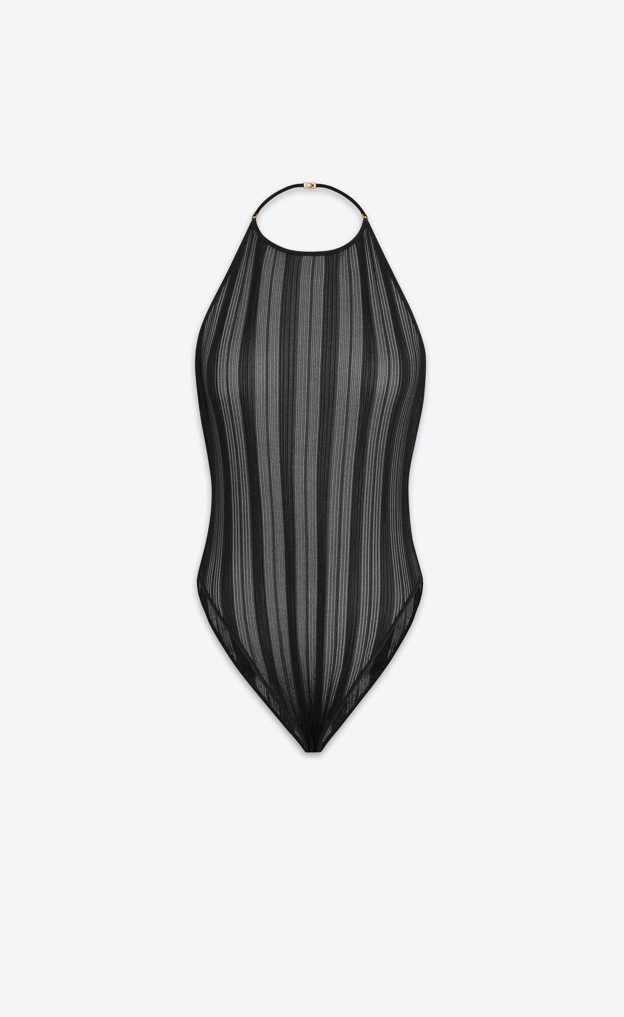 backless bodysuit in striped knit by SAINT LAURENT