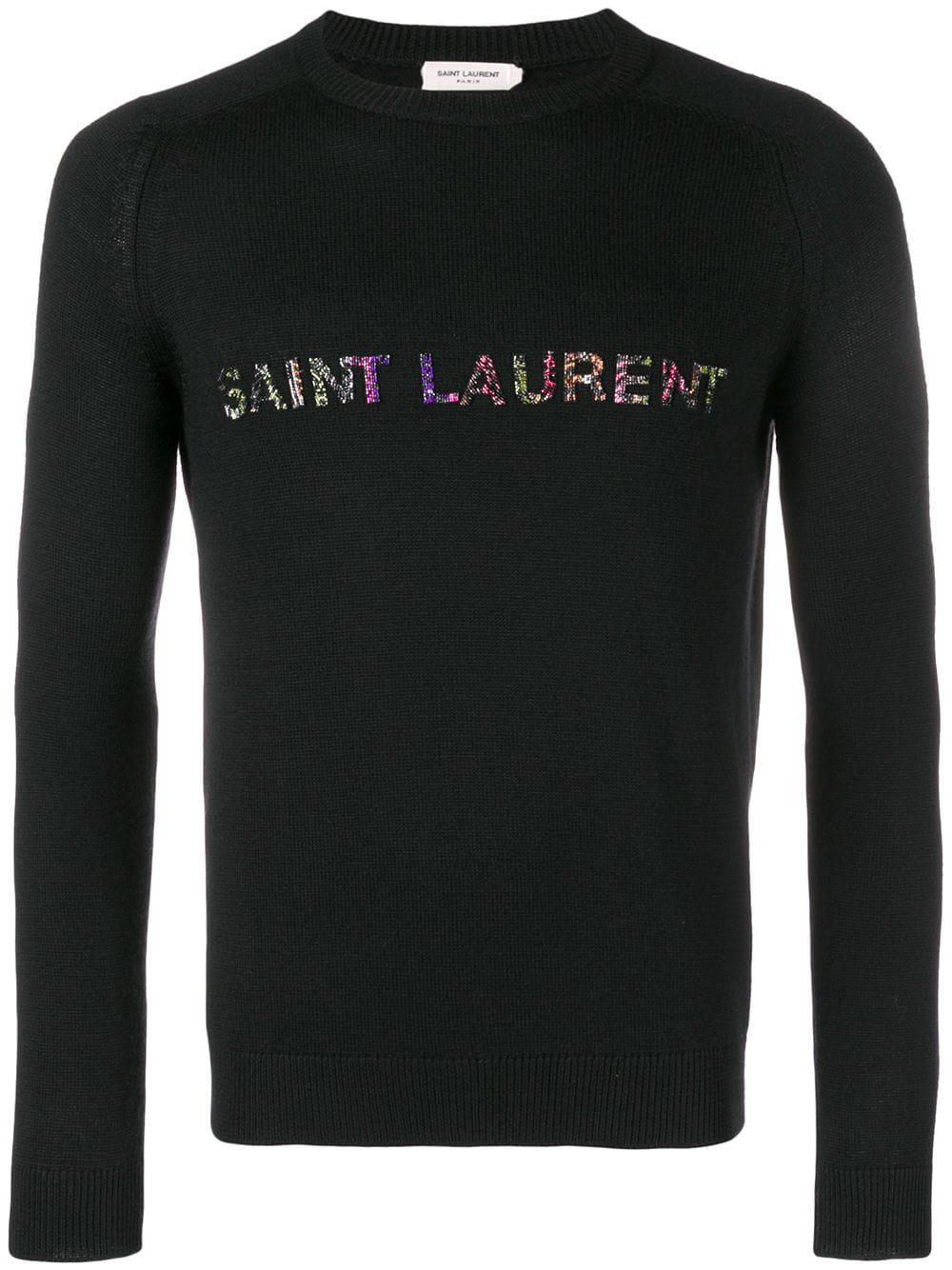 beaded logo embroidery sweater by SAINT LAURENT