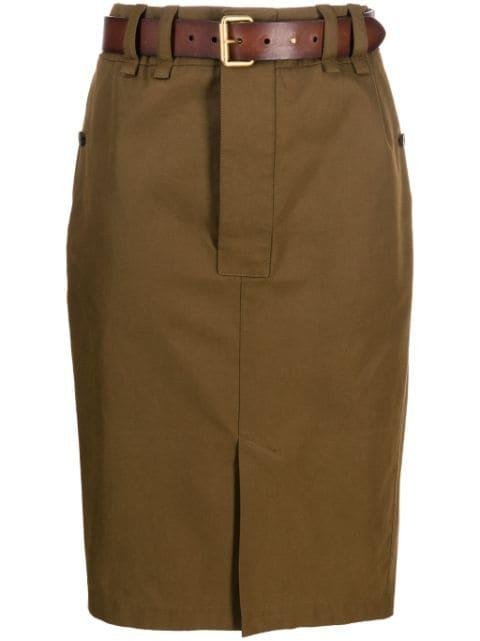 belted cotton pencil skirt by SAINT LAURENT