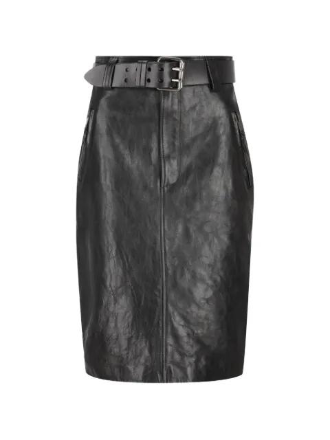 belted leather midi skirt by SAINT LAURENT