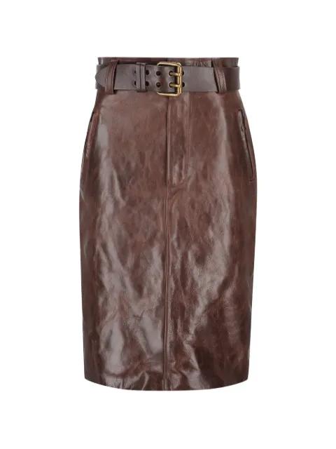 belted leather midi skirt by SAINT LAURENT