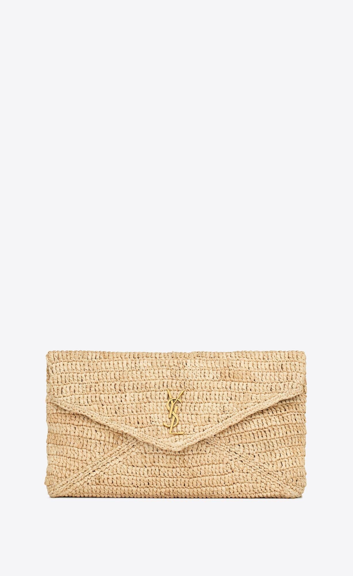 cassandre large envelope pouch in raffia by SAINT LAURENT