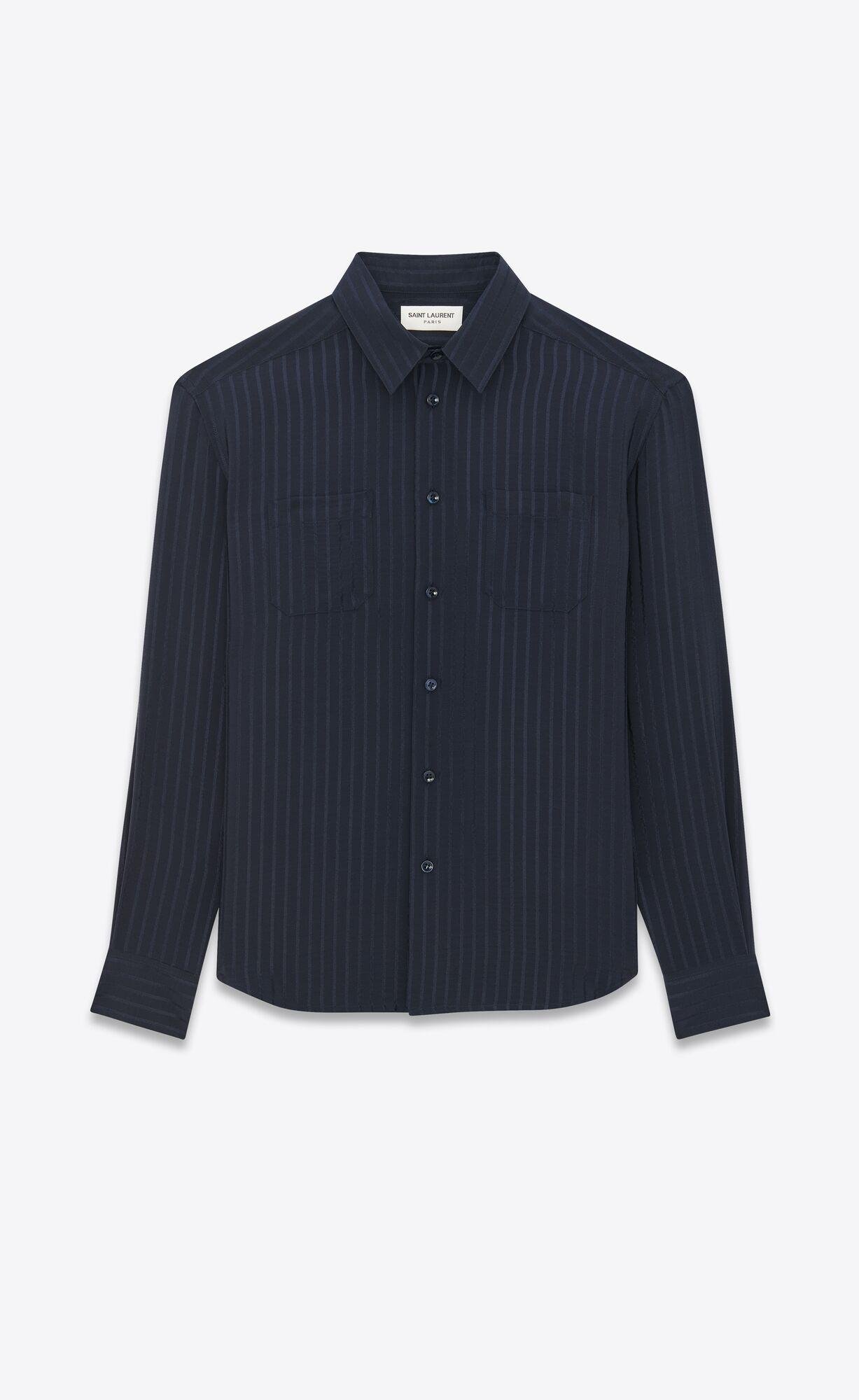 cropped shirt in mat and shiny striped silk by SAINT LAURENT