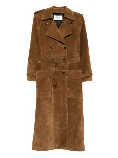double-breasted suede long coat by SAINT LAURENT