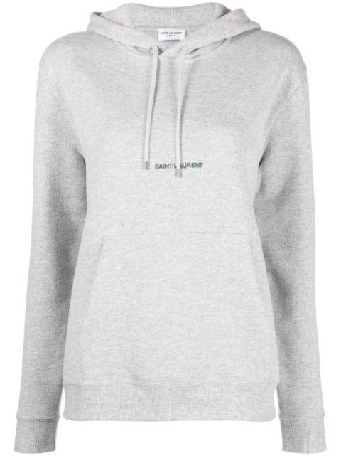 embroidered logo long-sleeve hoodie by SAINT LAURENT