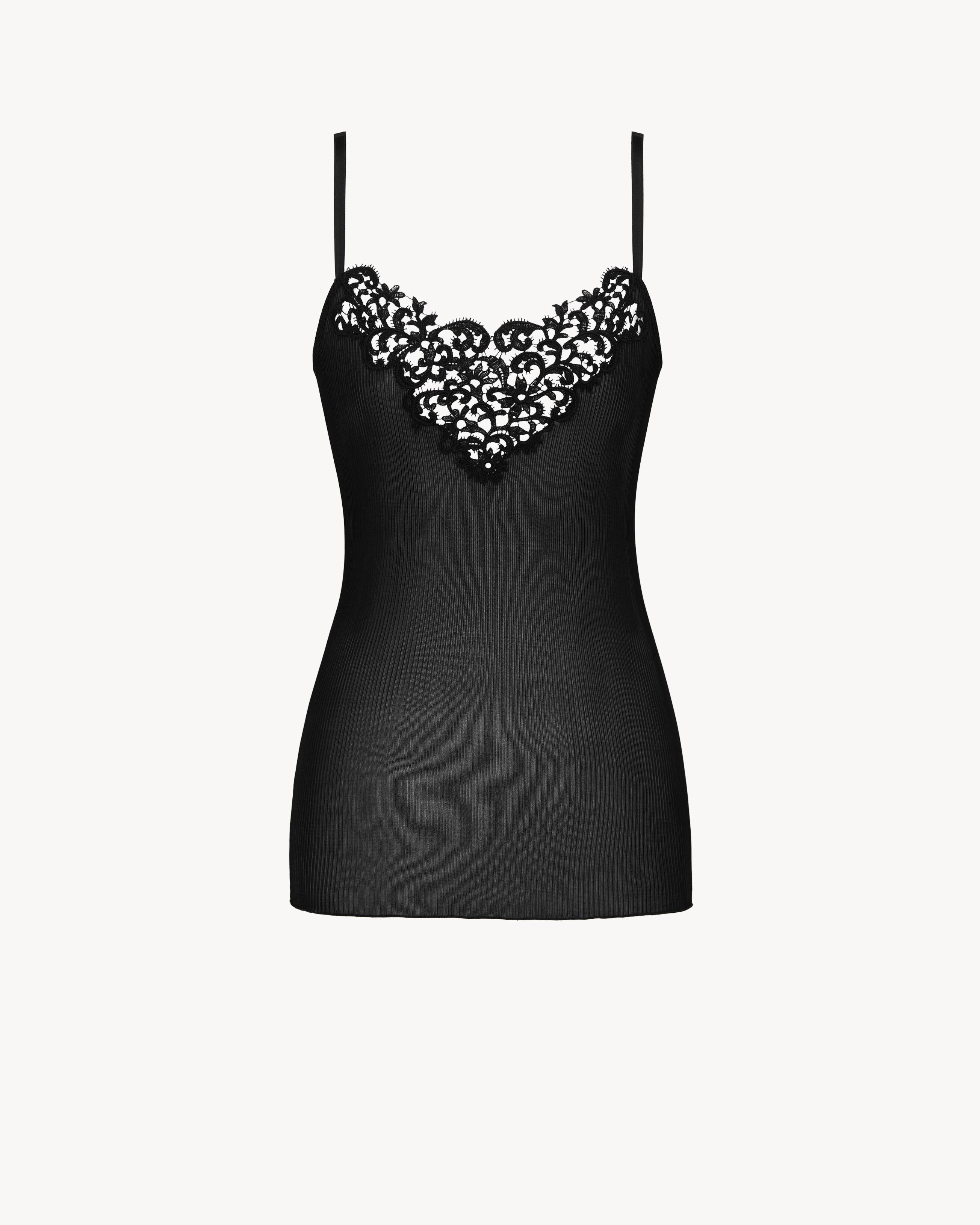 guipure tank top in ribbed silk by SAINT LAURENT