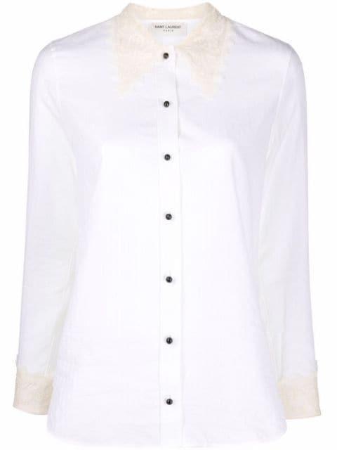 lace-trim striped shirt by SAINT LAURENT
