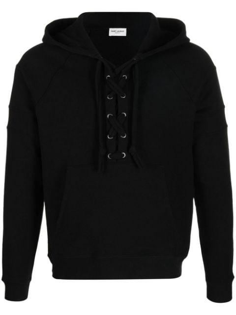 lace-up organic-cotton hoodie by SAINT LAURENT
