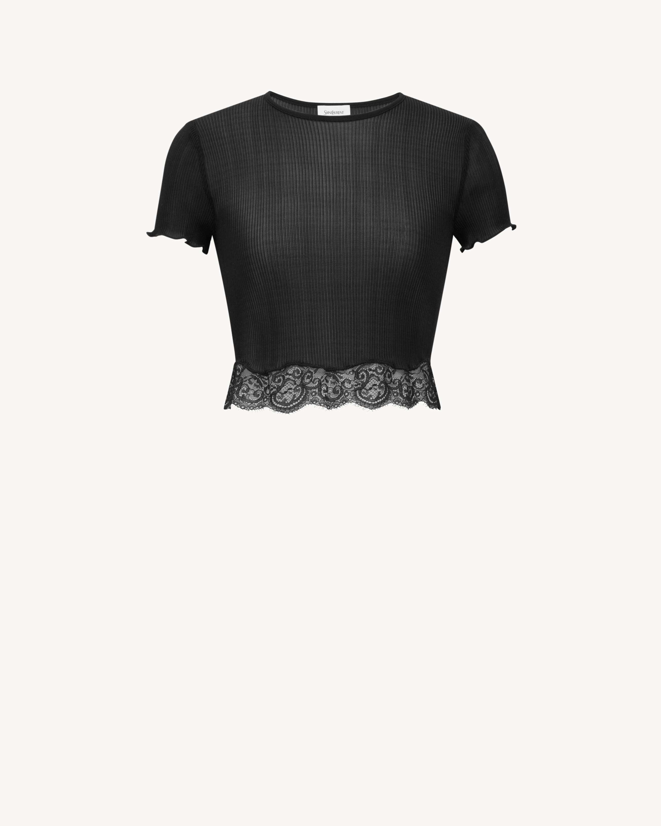 laced T-shirt in ribbed silk by SAINT LAURENT