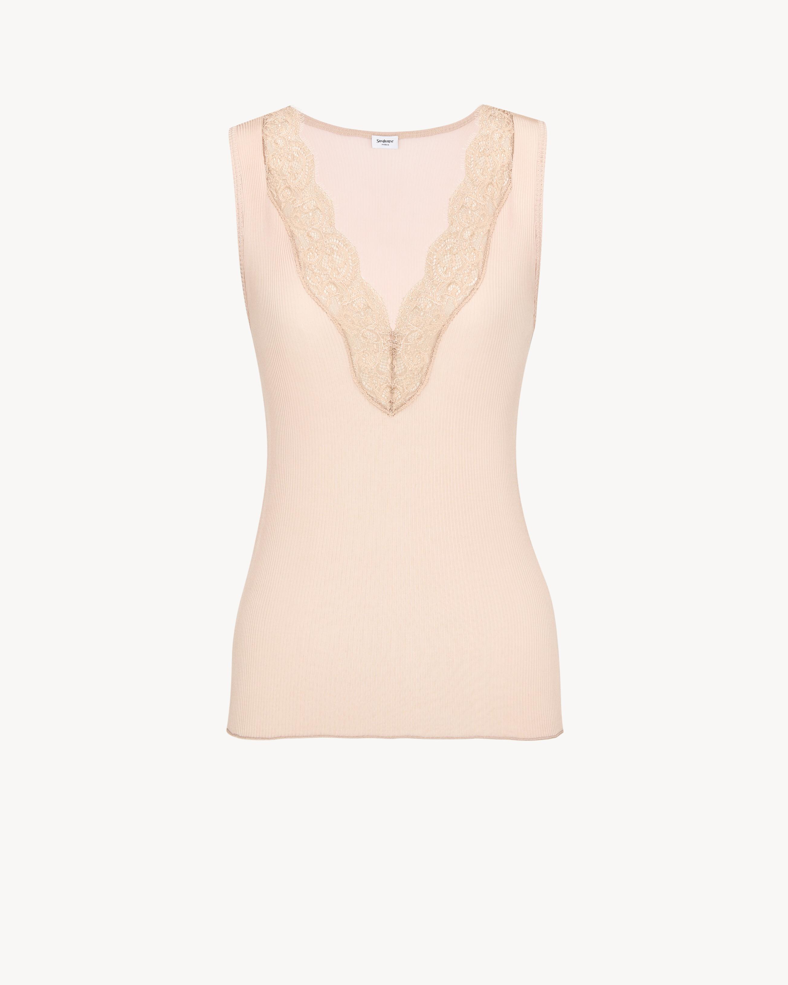 laced tank top in ribbed silk by SAINT LAURENT