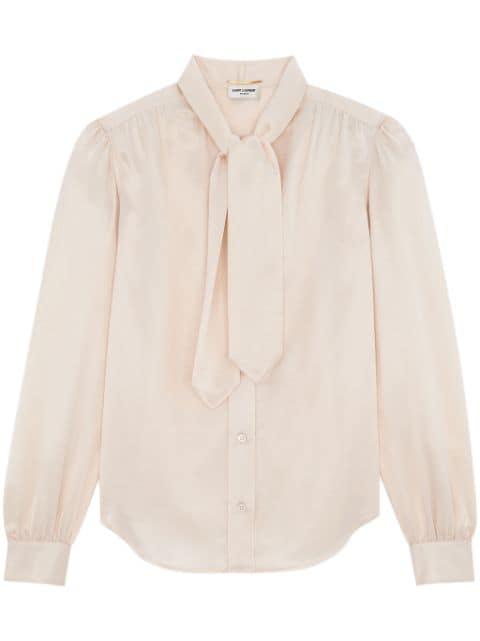 lavallière-neck silk-satin blouse by SAINT LAURENT