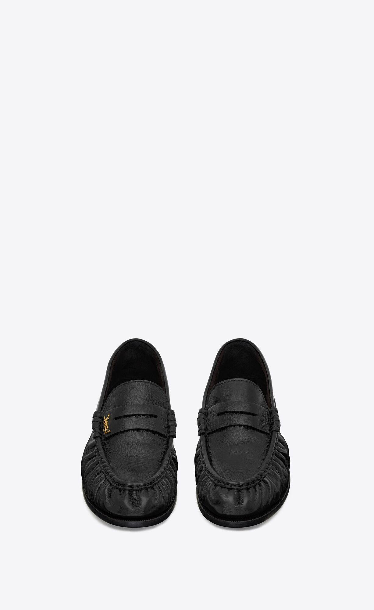 le loafer penny slippers in shiny creased leather by SAINT LAURENT