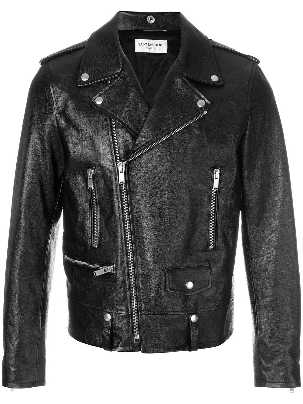 leather zipped biker jacket by SAINT LAURENT