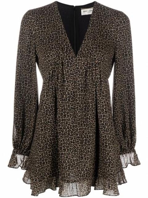 leopard-print mini dress by SAINT LAURENT