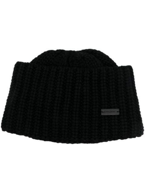 logo-plaque chunky knit cashmere beanie by SAINT LAURENT