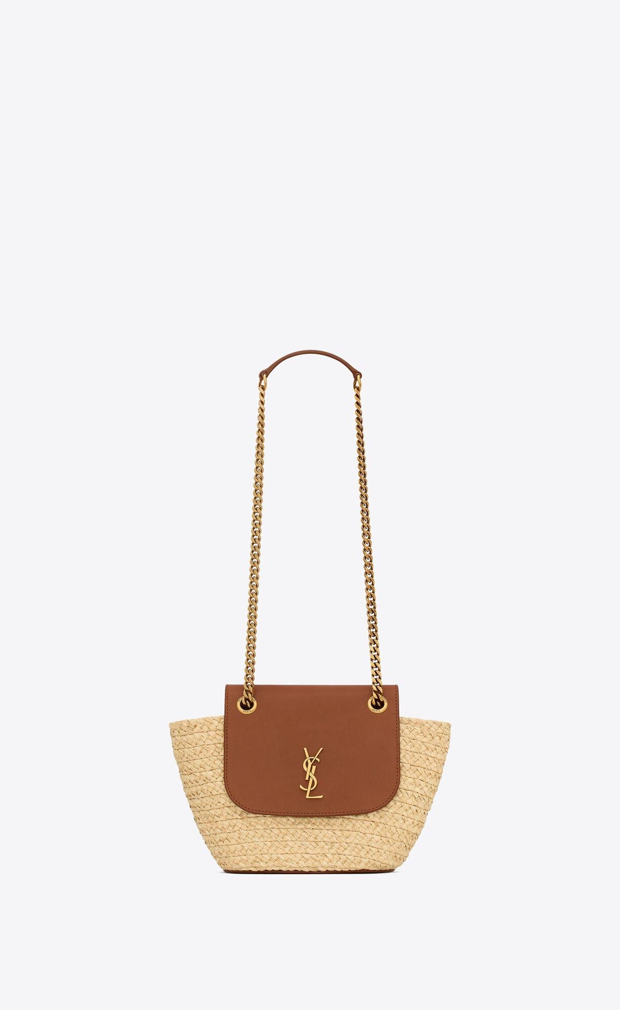 mini manon in raffia and aged vegetable-tanned leather by SAINT LAURENT