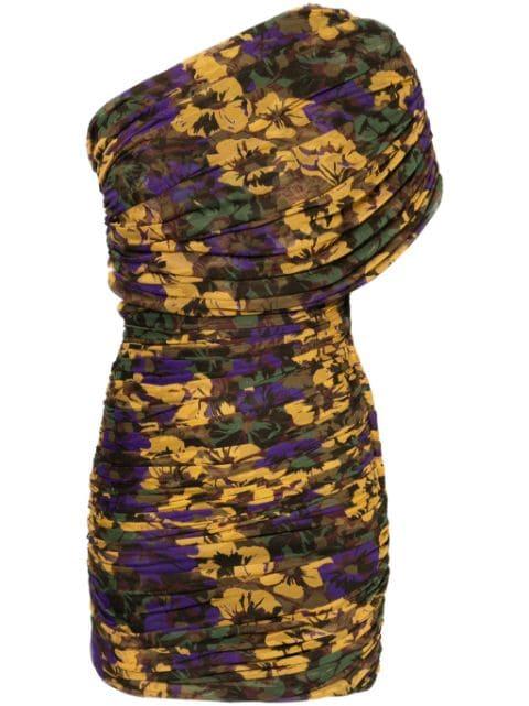 one-shoulder ruched mini dress by SAINT LAURENT
