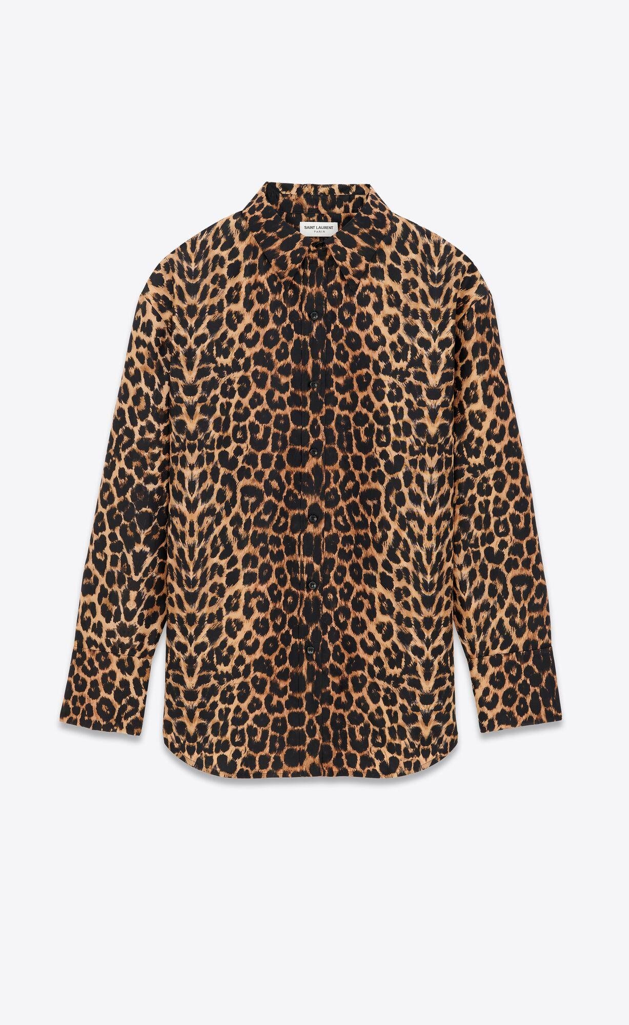 oversized shirt in leopard silk taffeta by SAINT LAURENT
