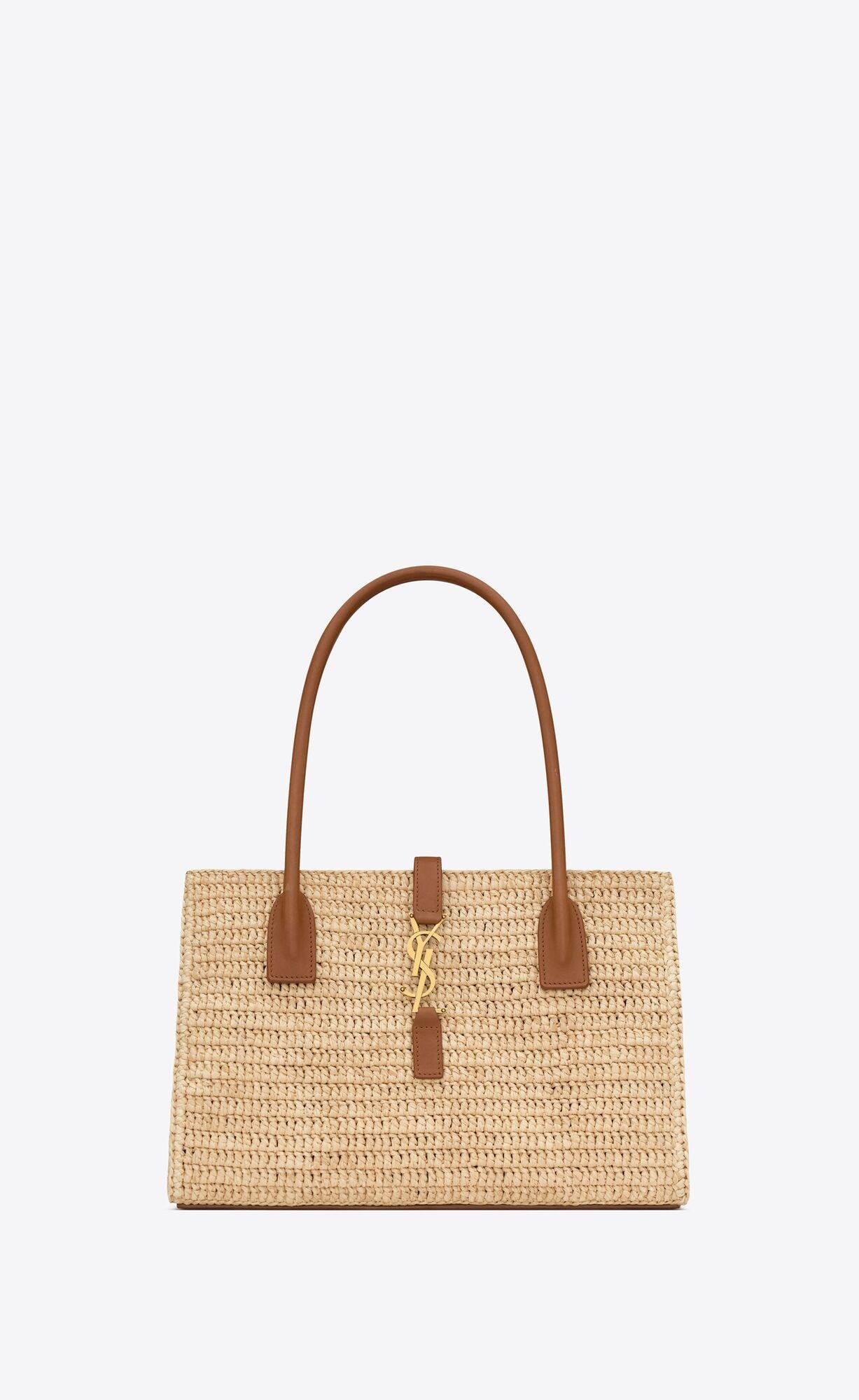 panier rectangle in raffia and leather by SAINT LAURENT