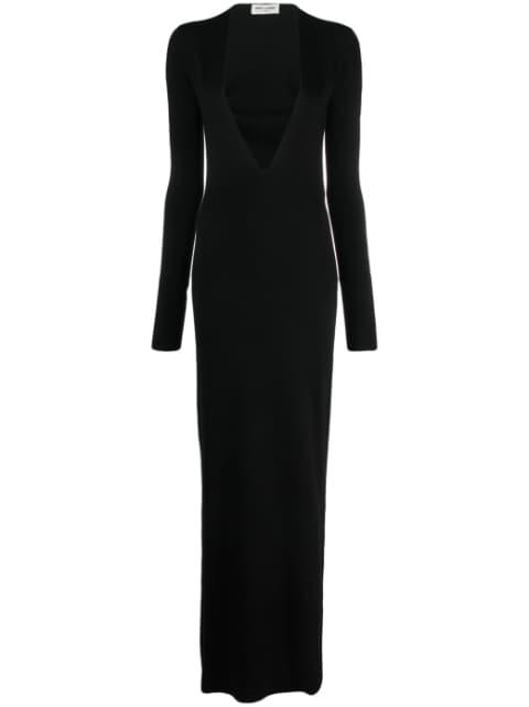 plunge-neck wool maxi dress by SAINT LAURENT