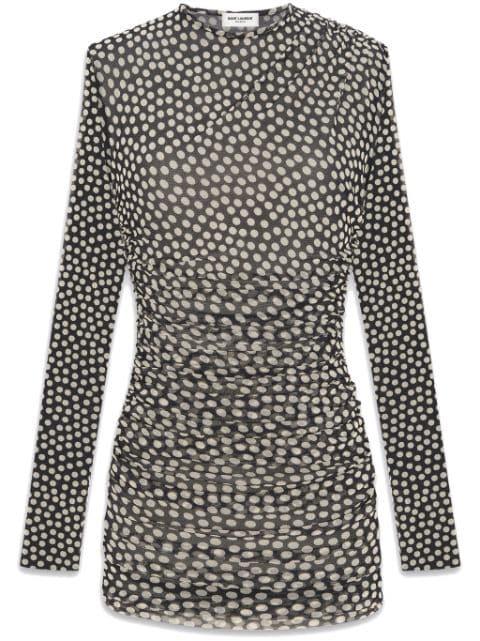 polka-dot ruched tulle minidress by SAINT LAURENT