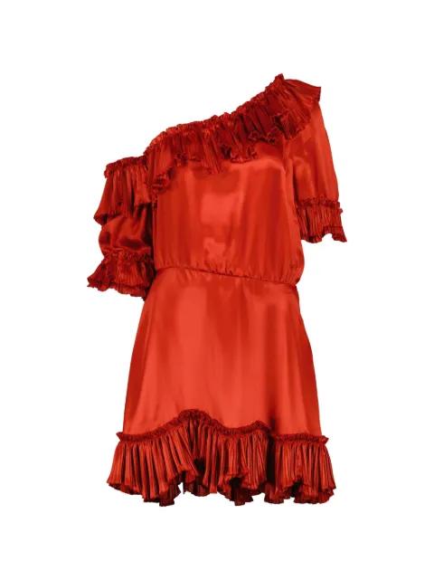 ruffled asymmetric silk dress by SAINT LAURENT