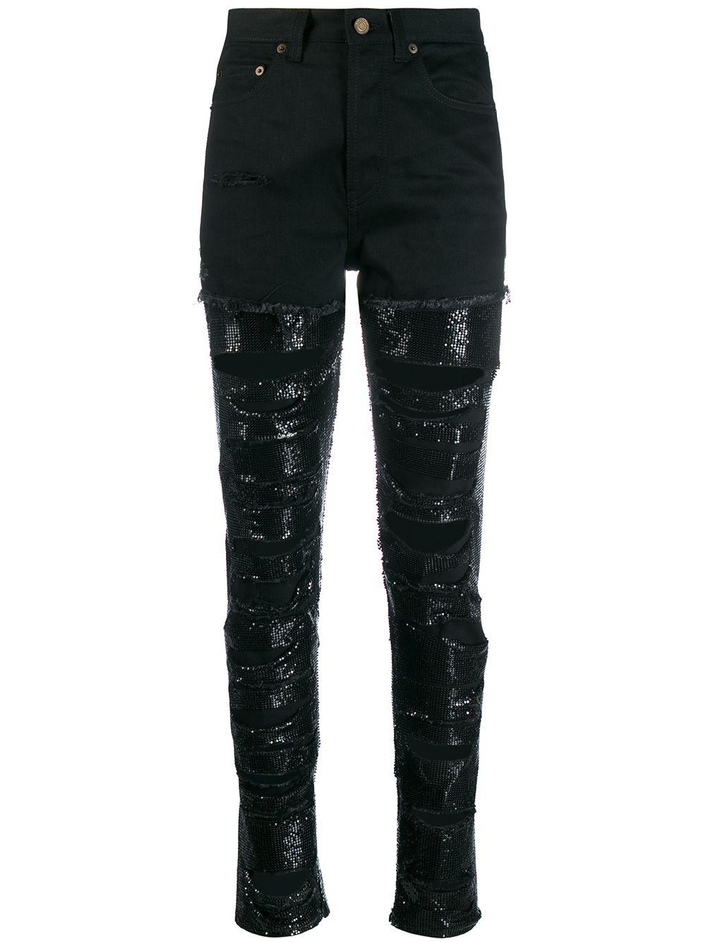 sequin-embellished ripped skinny jeans by SAINT LAURENT