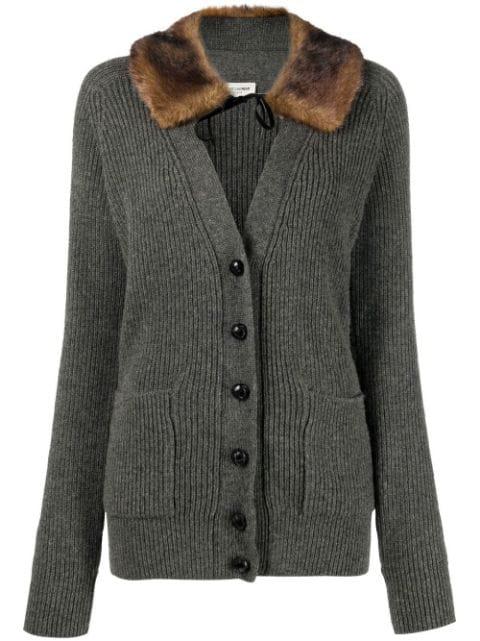 shearling-trim ribbed cardi-coat by SAINT LAURENT