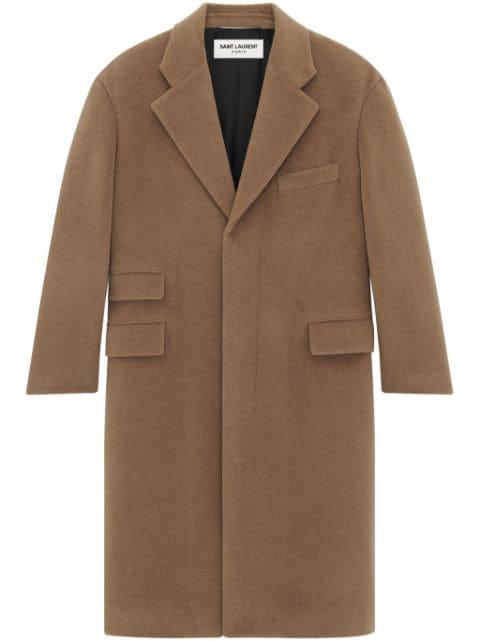 single-breasted wool long coat by SAINT LAURENT