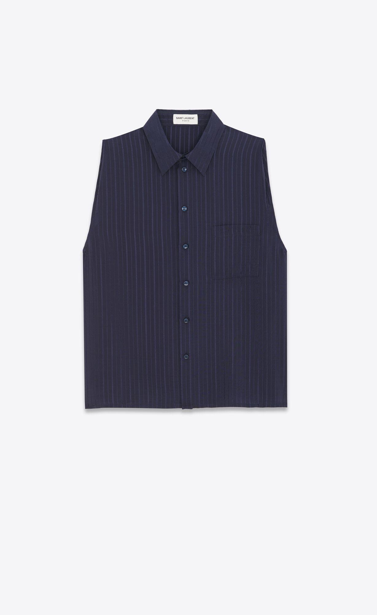 sleeveless shirt in striped silk crepe de chine by SAINT LAURENT