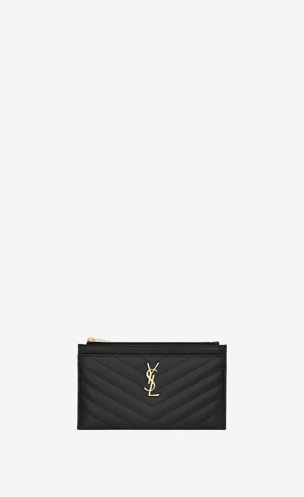 small monogram bill pouch in grain de poudre embossed leather by SAINT LAURENT small monogram bill pouch in grain de poudre embossed leather by SAINT LAURENT