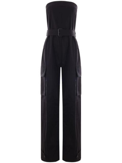 strapless belted cotton jumpsuit by SAINT LAURENT