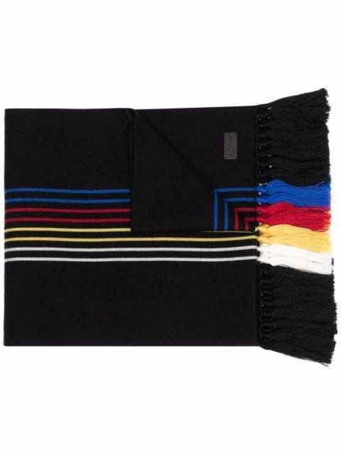striped tassel-edge wool scarf by SAINT LAURENT