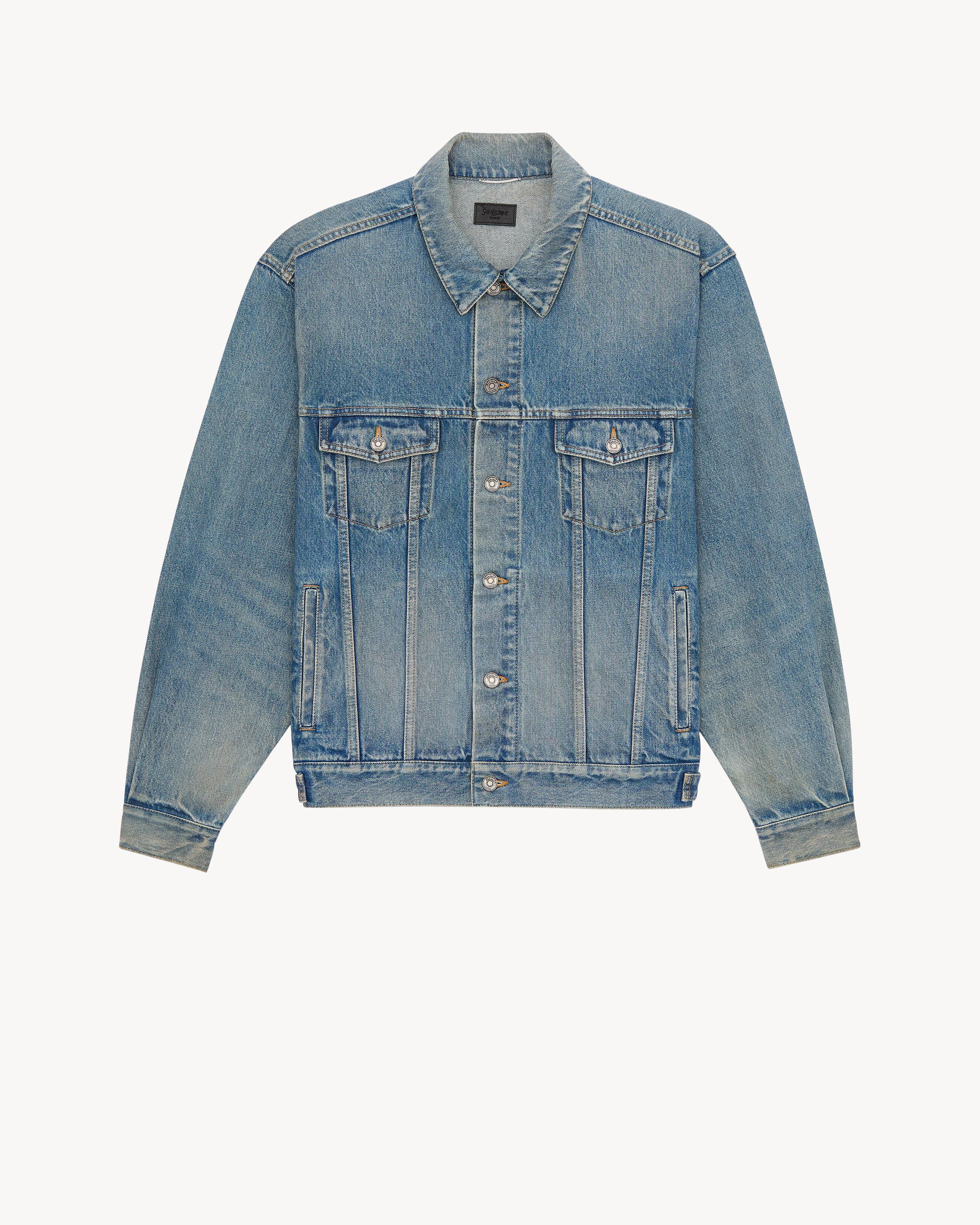 trucker jacket in midi blue denim by SAINT LAURENT