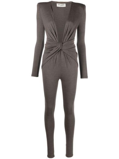 twist-detail V-neck jumpsuit by SAINT LAURENT