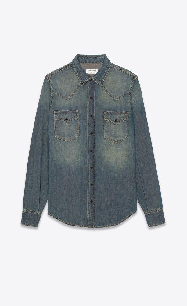 western shirt in deep vintage blue denim by SAINT LAURENT