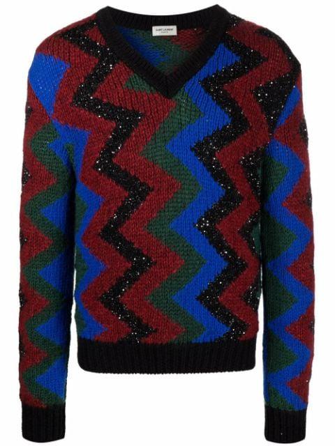 zigzag wool-blend jumper by SAINT LAURENT