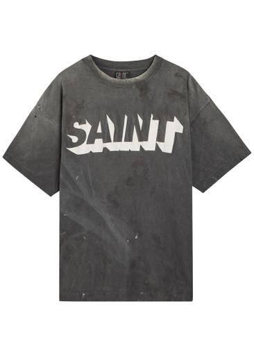 Alpha logo-print distressed cotton T-shirt by SAINT MXXXXXX