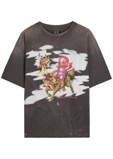 Damaged printed cotton T-shirt by SAINT MXXXXXX