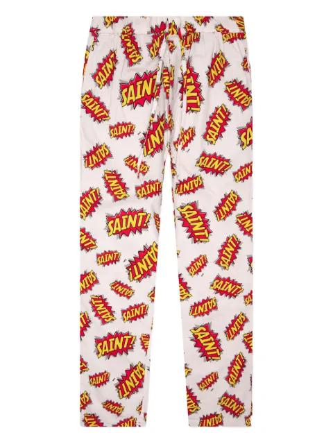 Pow comic-print trousers by SAINT MXXXXXX