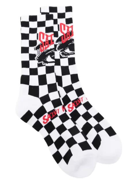 checkerboard-intarsia socks by SAINT MXXXXXX