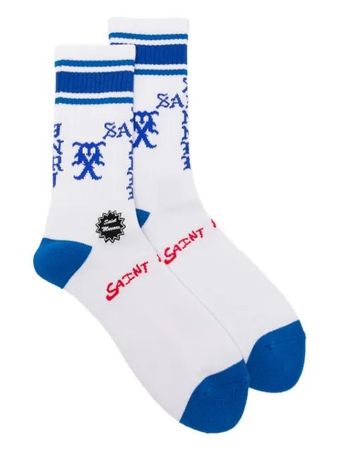 striped logo-embroidered socks by SAINT MXXXXXX