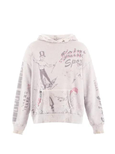 x Alexis Ross Alx distressed graphic-print hoodie by SAINT MXXXXXX